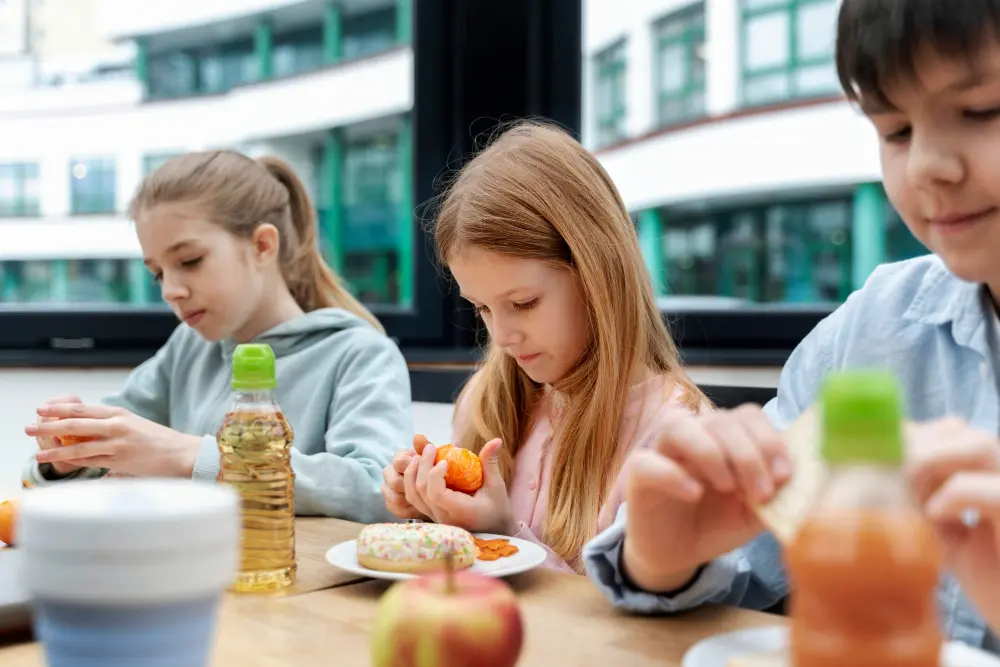 Niños comiendo en la escuela
